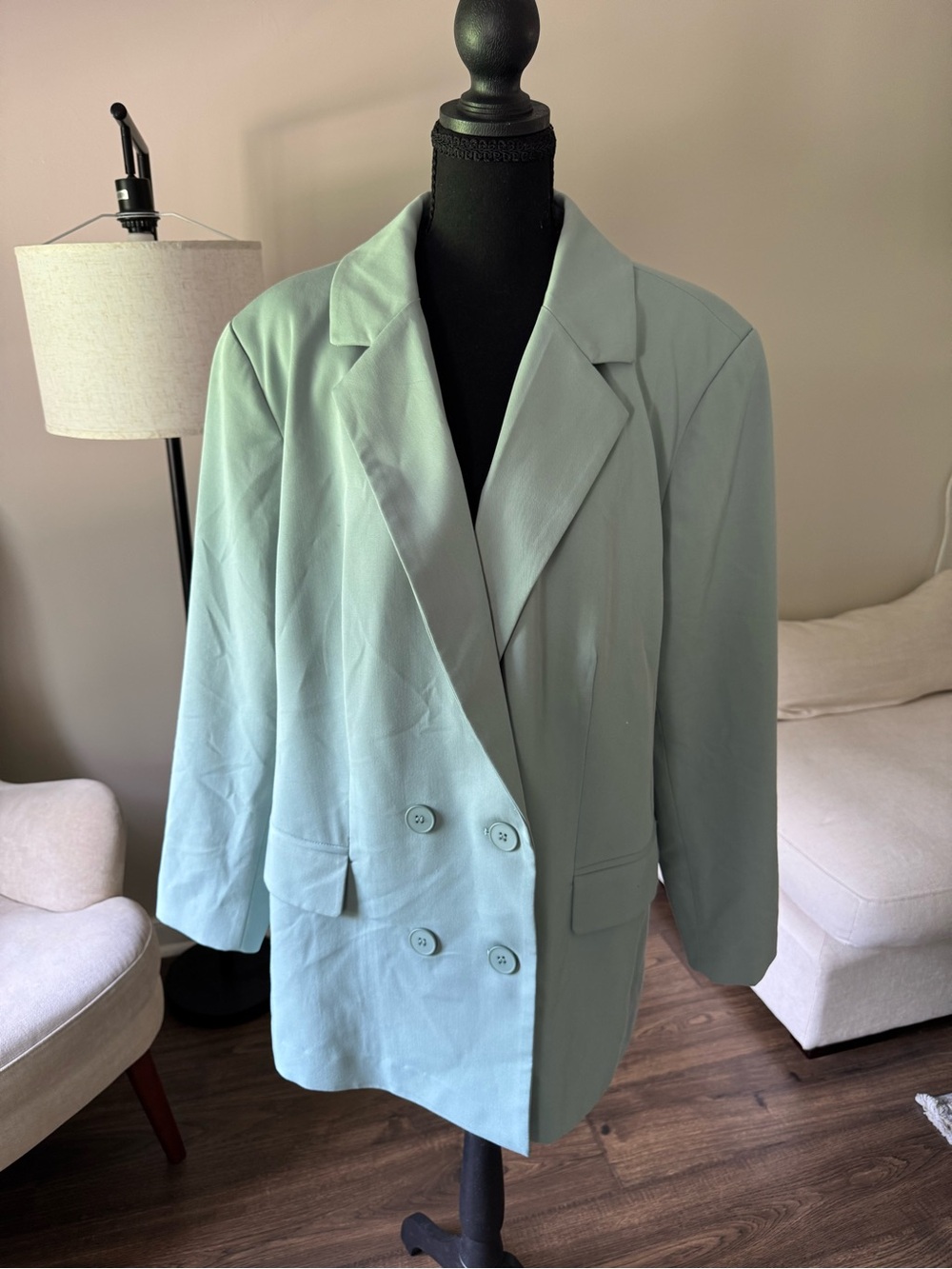 Eloquii Double-Breasted Mist Green Blazer